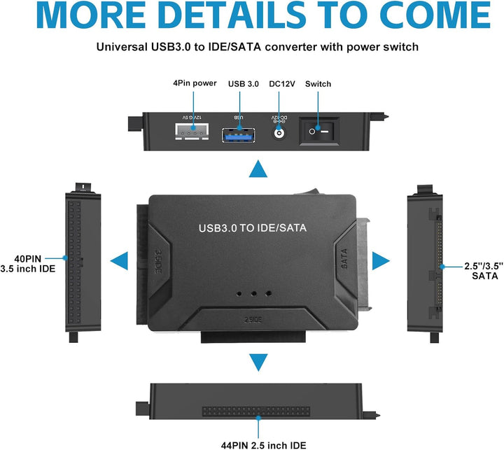 USB IDE oder SATA Adapter, USB 3.0 Festplattenadapter Universal für 2,5/3,5 Zoll SATA HDD/SSD & IDE