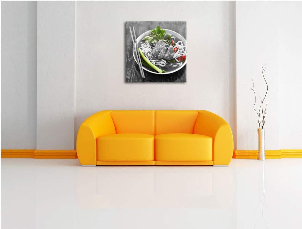 Pixxprint Nudelsuppe mit Fleisch als Leinwandbild/Grösse: 70x70 cm/Wandbild/Kunstdruck/fertig bespan