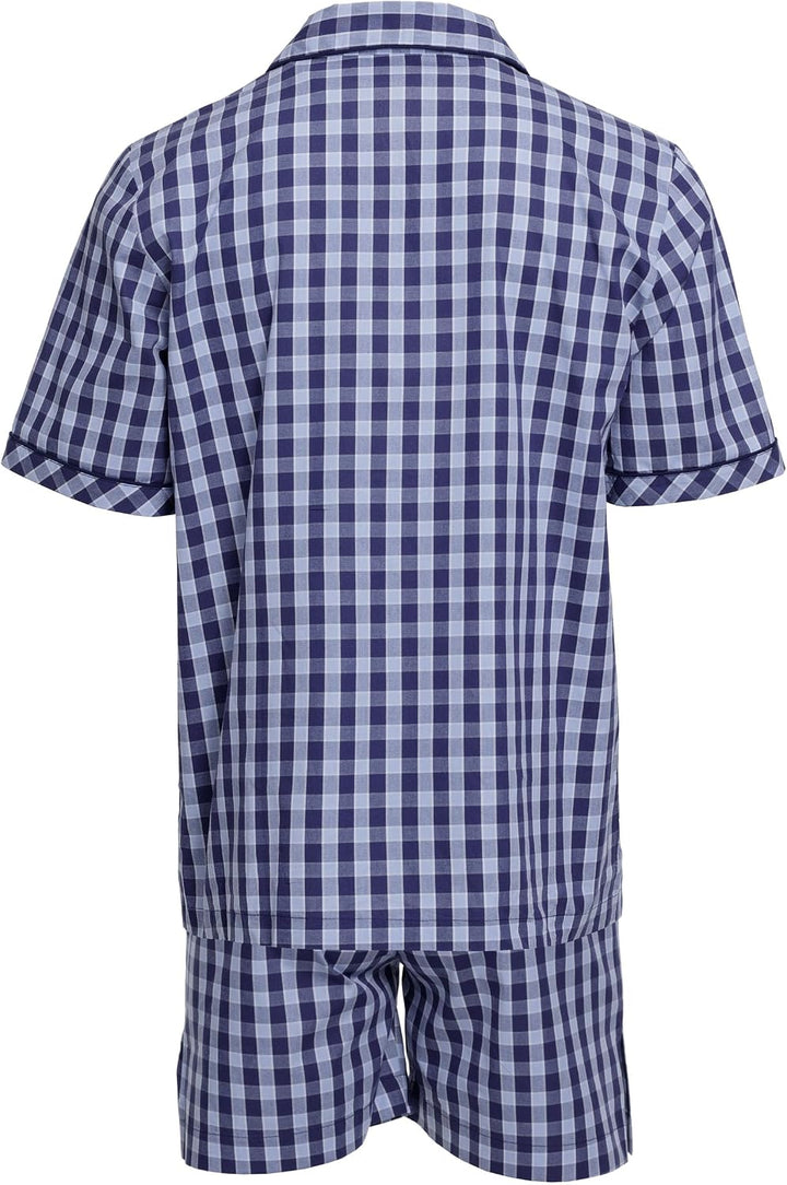 Revise RE-950 Kurzer Herrenpyjama - Schlafanzug für Herren - Pyjama – 100% Baumwolle, Blau Kariert