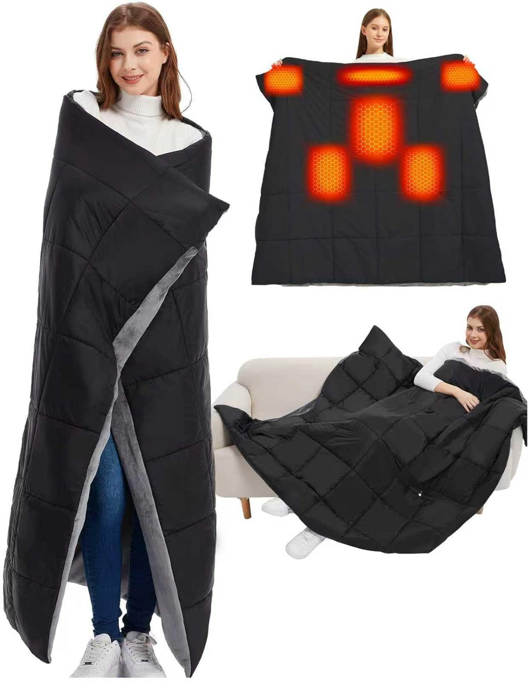 CYCYHEAT 20000mAh Heizdecke mit Akku Kabellose – Tragbare Wärmedecke mit Verbesserter 7,4V Batterie