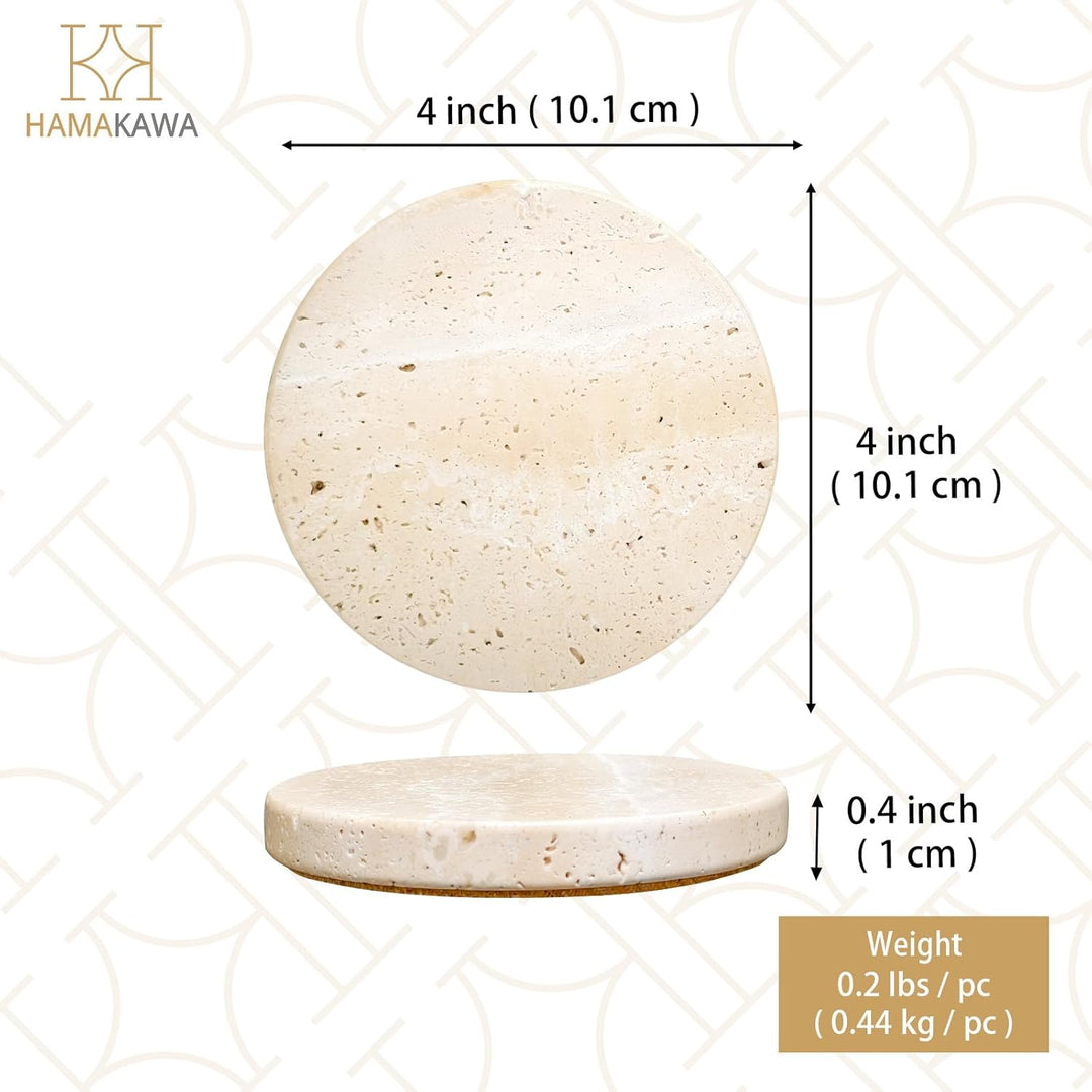 Marmor Untersetzer 4er Set, Untersetzer Naturstein 10cm, Beige Coasters für Couchtisch, Büro, Wohnac