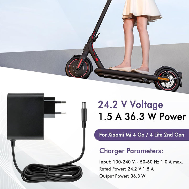 Ladegeräte für Scooter, 24.2V 1.5A E Scooter Ladegerät, Hoverboard Ladekabel für Xiaomi Electric Sco