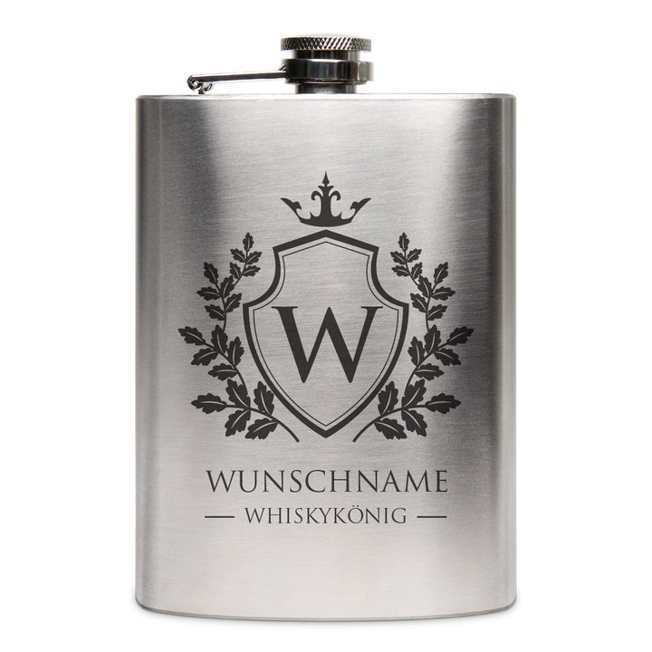 Flachmann Edelstahl 8oz. 237 ml mit individueller Gravur - Whiskykönig, Whiskykönig