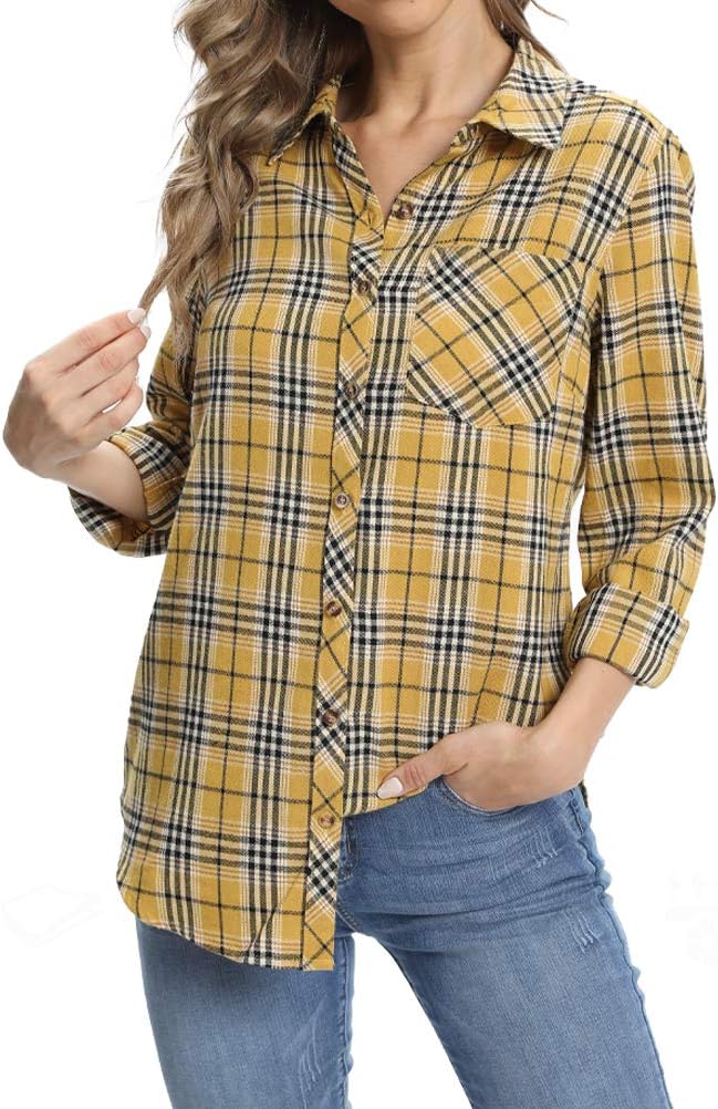 fuinloth Hemd Damen Kariert Trachtenbluse Plaid Langarmshirt Flanell Bluse Elegant Oberteile aus Bau
