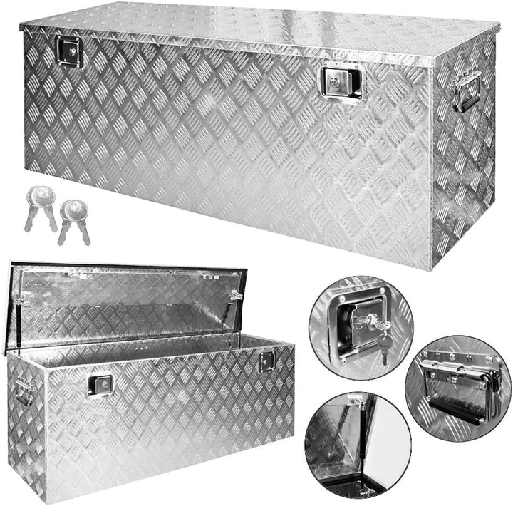 Trucky Truckbox, Deichselbox Aluminium, Anhängerbox 15 Grössen, Werkzeugkiste mit Schloss und Schlüs