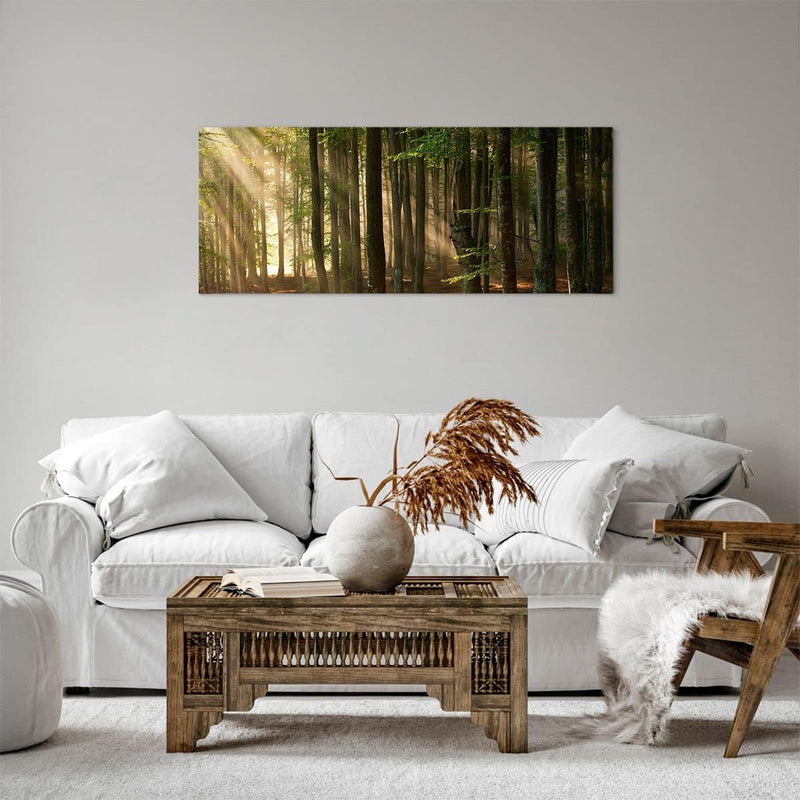 Panorama Bilder auf Leinwand 100x40cm Leinwandbild mit Rahmen Wald Baum Natur Gross Wanddeko Bild Sc