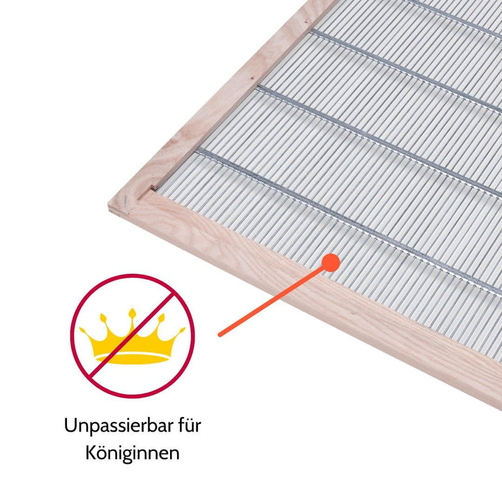 Imkado Absperrgitter Dadant US 12 im Hartholzrahmen (für 509 x 509 mm Beuten-Aussenmass) aus Metall