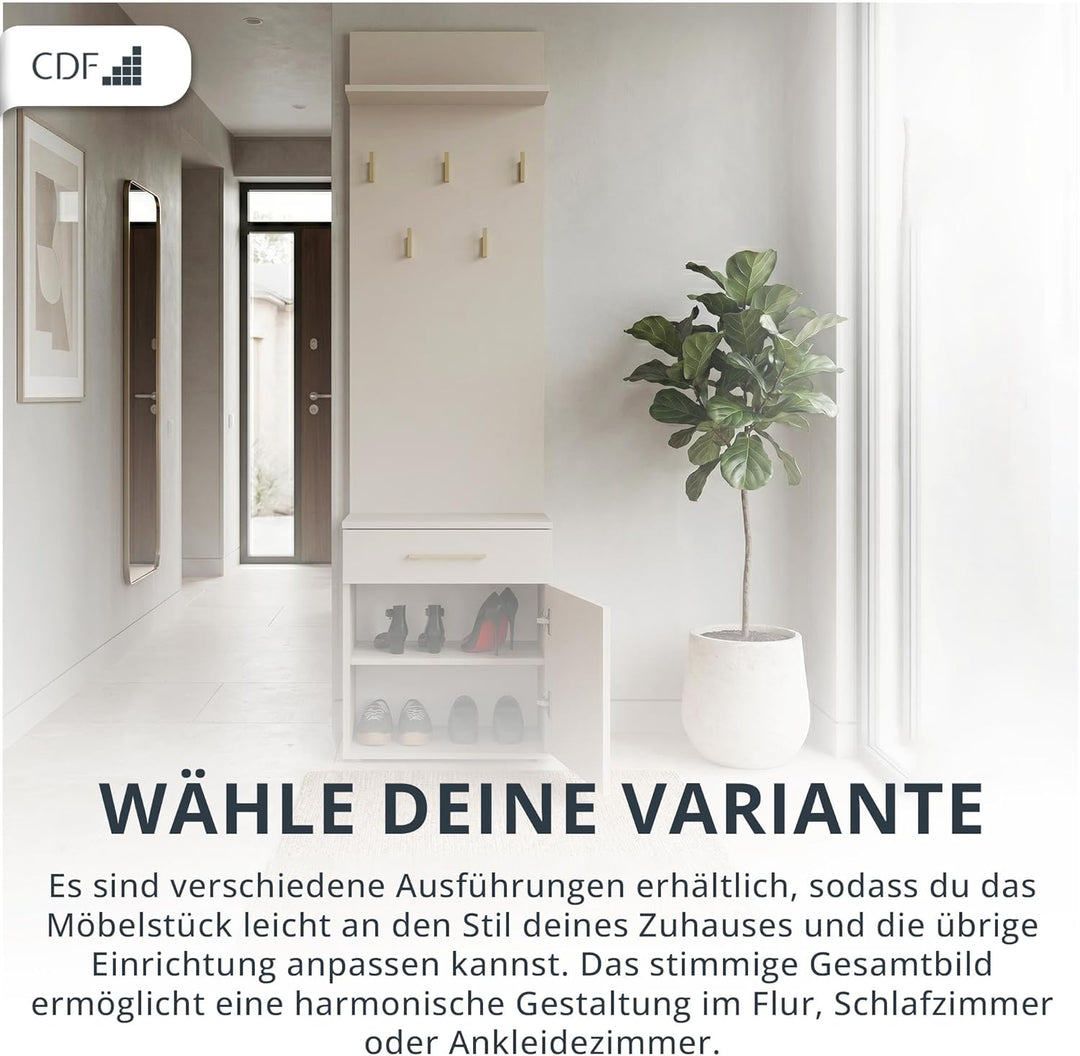 CDF Kleiderständer - Schuhschrank mit Garderobe - Farbe: Kaschmir (beige) - Einer Schublade auf klei