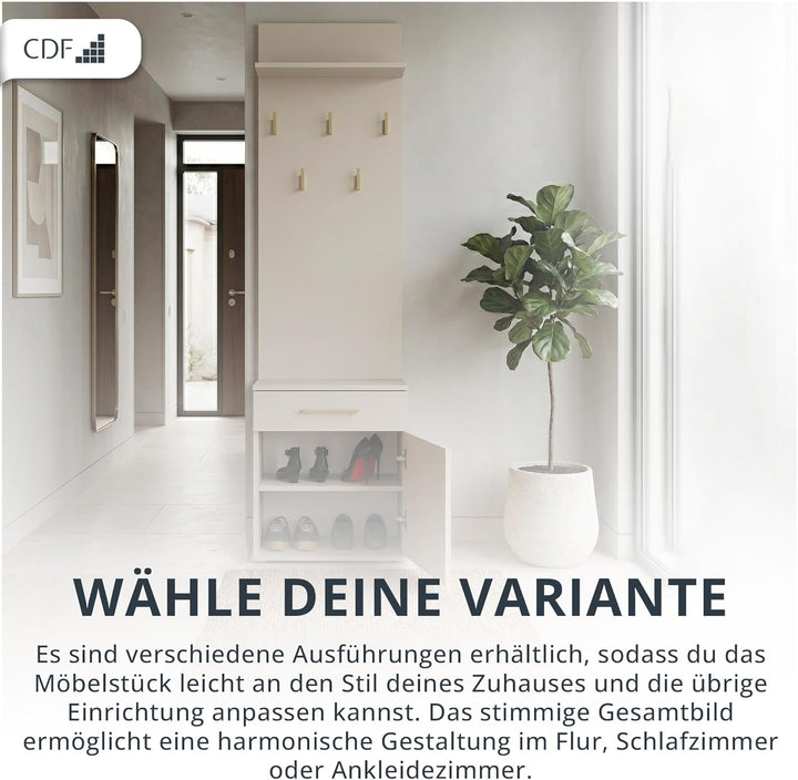 CDF Kleiderständer - Schuhschrank mit Garderobe - Farbe: Kaschmir (beige) - Einer Schublade auf klei