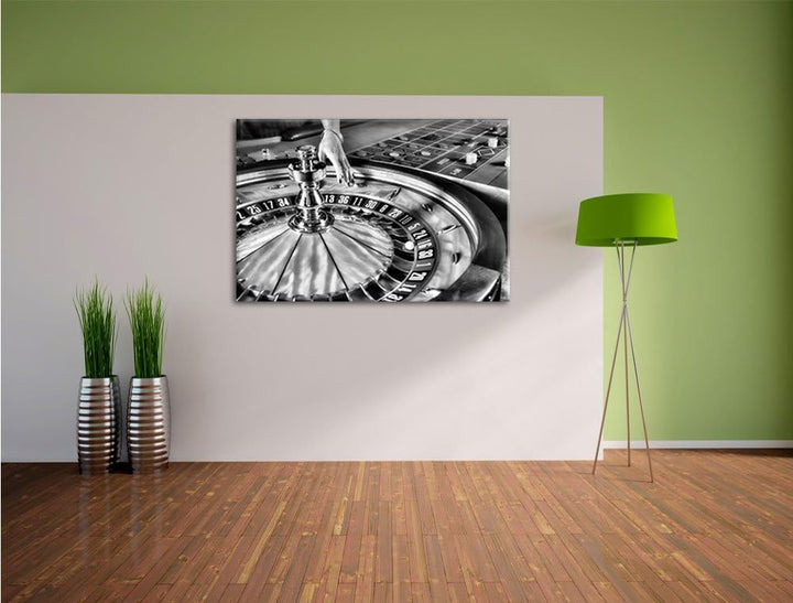 Pixxprint Monocrome, Roulette Tisch in Las Vegas, Format: 100x70 auf Leinwand, 100x70