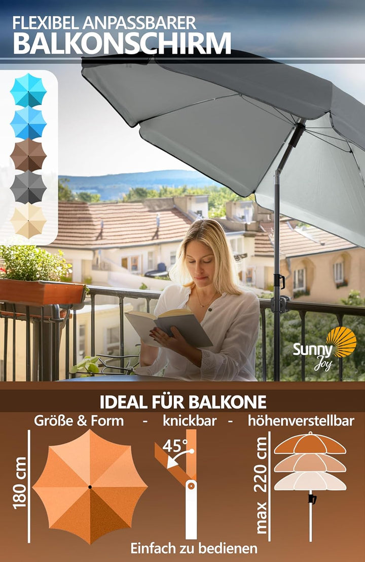 4smile SunnyJoy Sonnenschirm Balkon + Sonnenschirmhalter Balkongeländer + Sonnenschirm Schutzhülle -