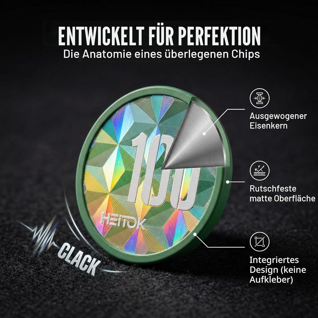 HEITOK Poker Set 1000 Chips – 11,5g ABS Pokerchips mit Werten – Robustes Set für Texas Hold'em & Cas
