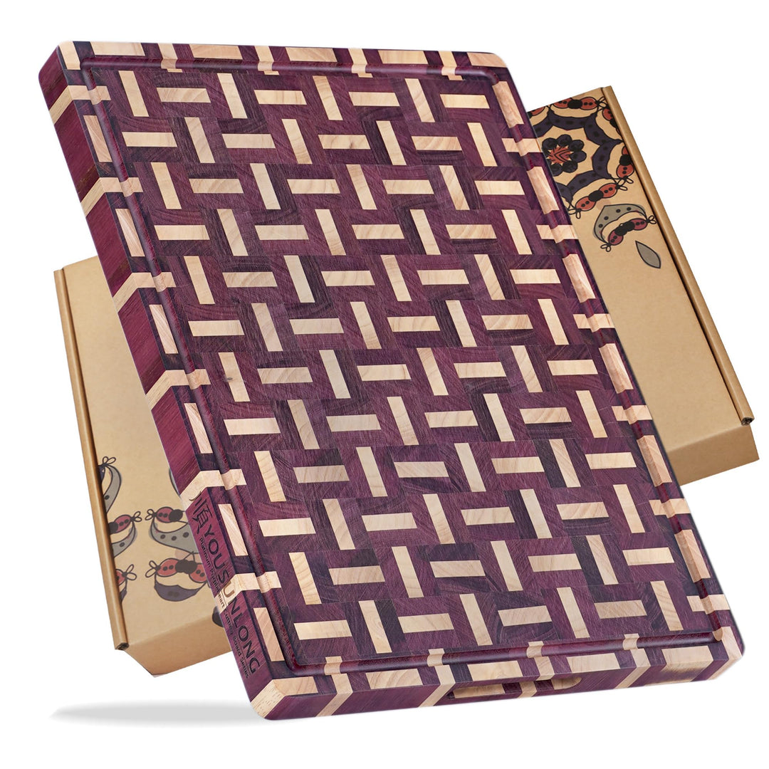 YOUSUNLONG Extragrosses Schneidebrett - Querholz (End Grain) aus Purple Heart Holz - Dicke & schwere