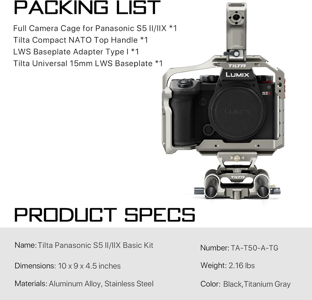 Tilta Full Camera Cage Basic Kit Kompatibel mit S5 II/S5 IIX/G9 II, Aluminiumlegierung Kamera-Videok