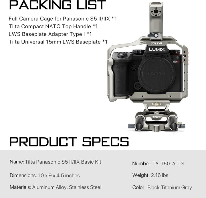 Tilta Full Camera Cage Basic Kit Kompatibel mit S5 II/S5 IIX/G9 II, Aluminiumlegierung Kamera-Videok