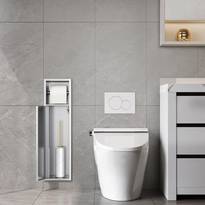 Neodrain Unterputz-Toilettenpapierhalter 304 Edelstahl Wandnische mit Tür Klobürstengarnitur, Papier