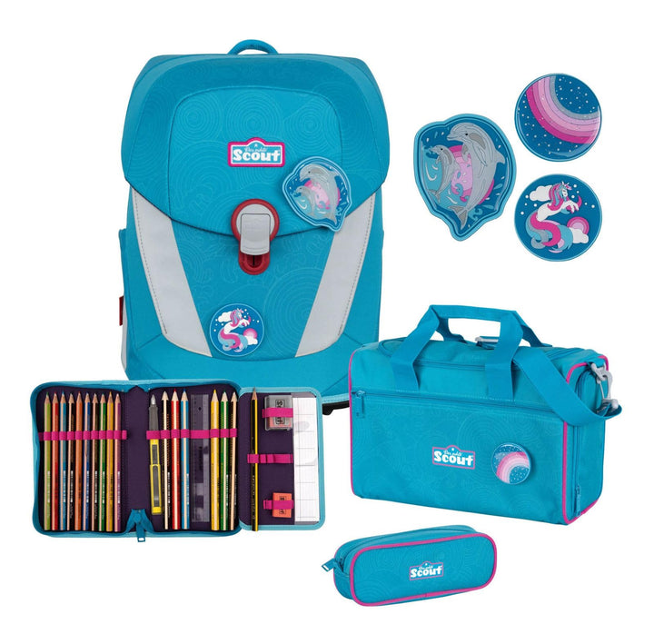 Scout Sunny II Schulranzen Set 4 tlg. mit Funny Snaps dolphins Einheitsgrösse