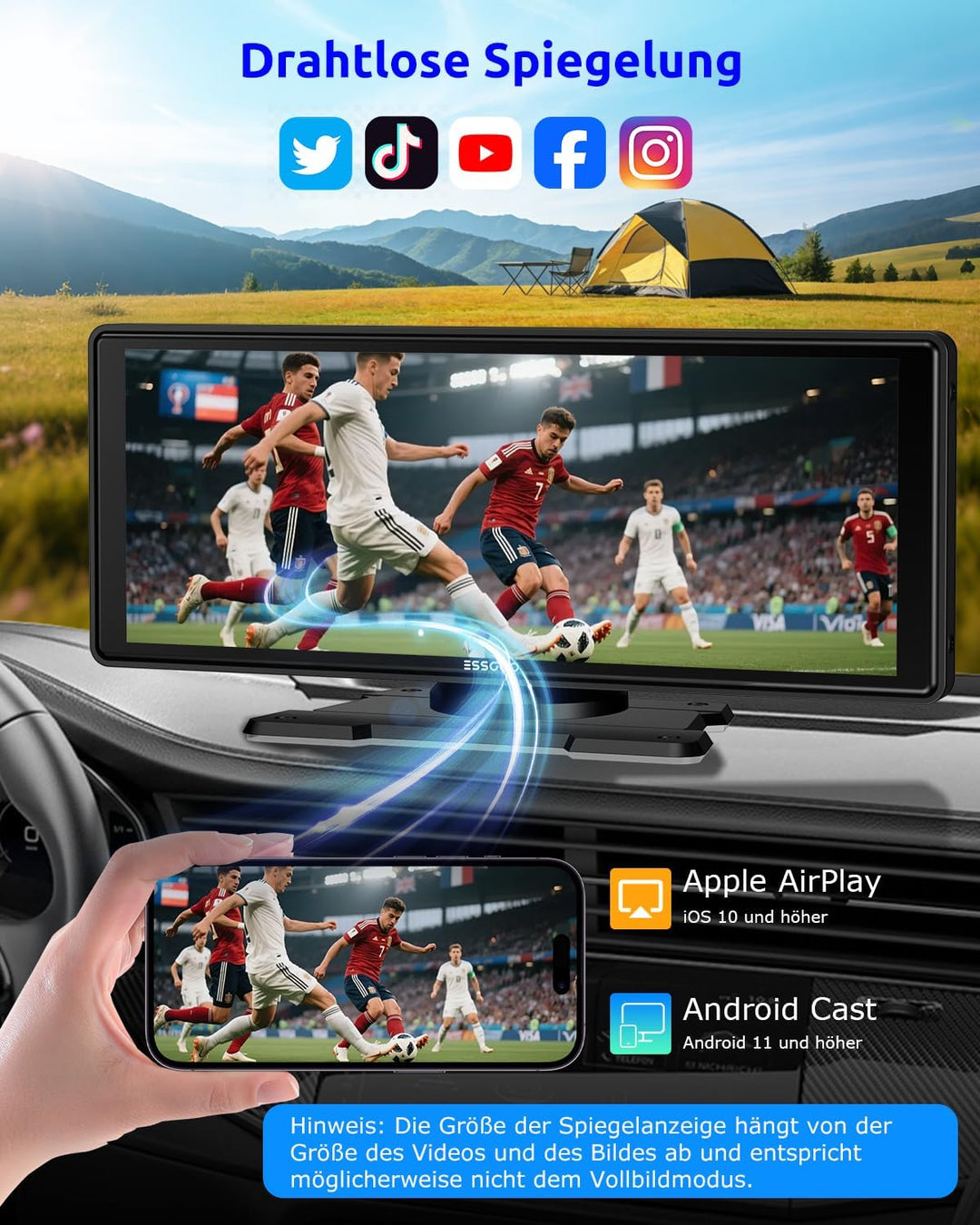 ESSGOO Carplay Android Auto Display10.26 Zoll,A-pple Carplay Bildschirm für AirPlay/Mirror Link,Car