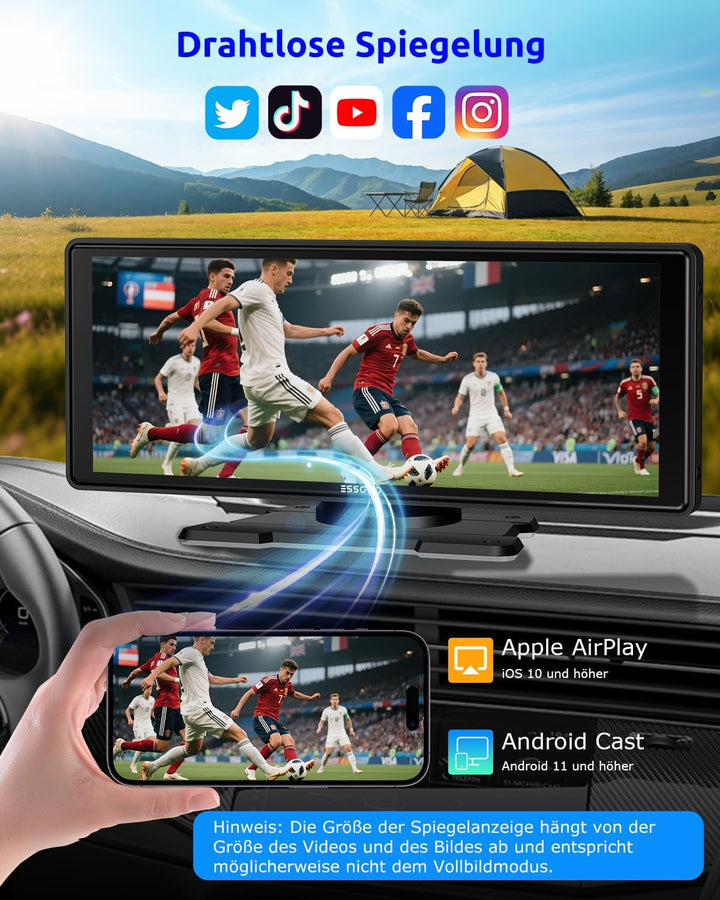ESSGOO Carplay Android Auto Display10.26 Zoll,A-pple Carplay Bildschirm für AirPlay/Mirror Link,Car
