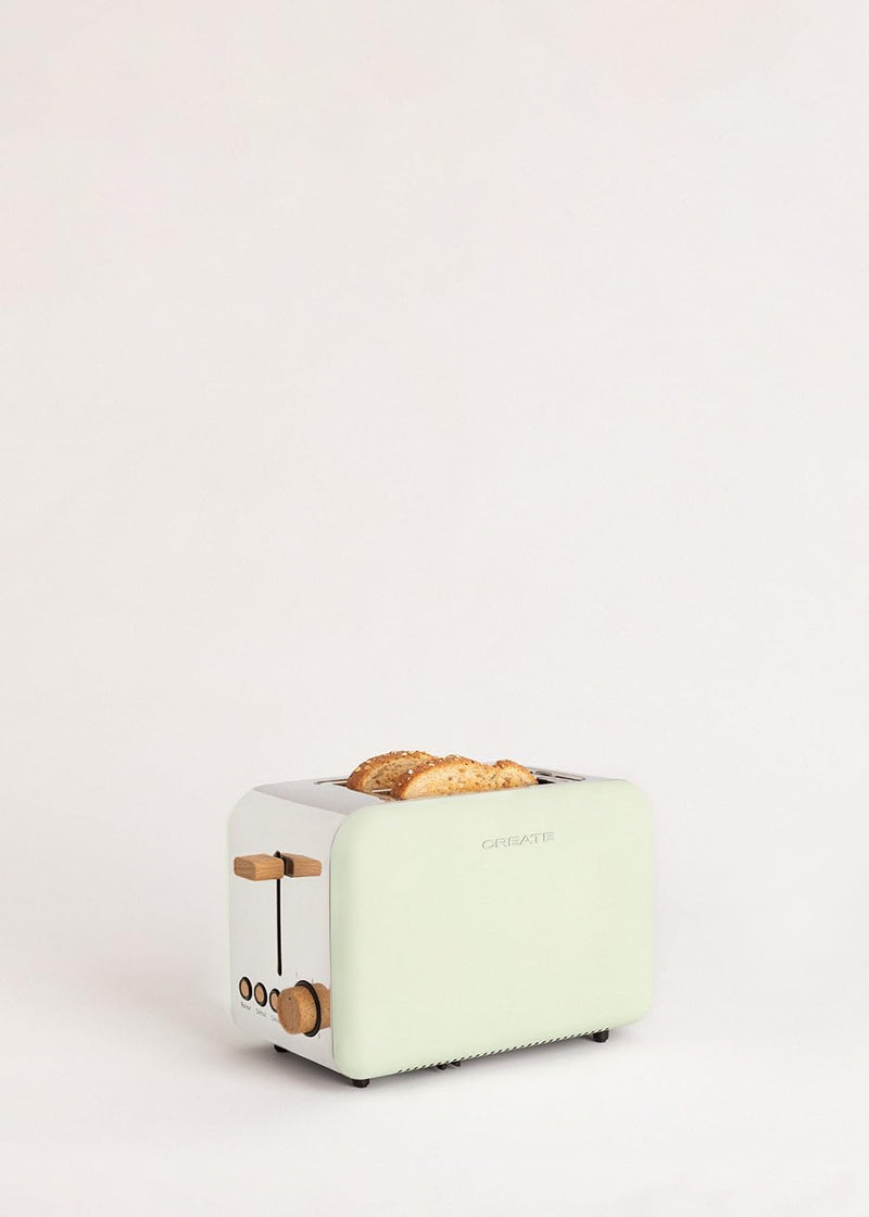CREATE /PACK TOAST RETRO + KETTLE RETRO/Brot-Toaster und Wasserkocher, Grün / 3 programmierte Röstun