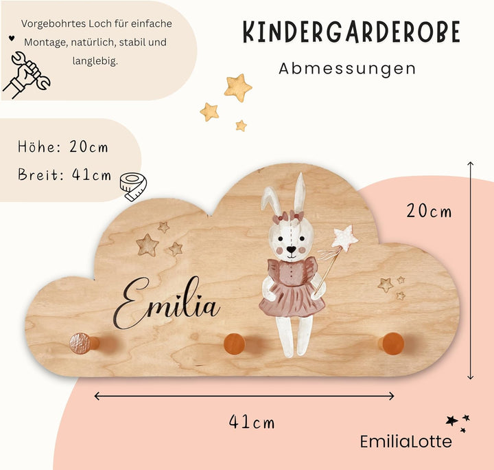 EmiliaLotte Kindergarderobe Personalisiert mit Wunschname I Garderobe Kinder aus Holz - Verschiedene