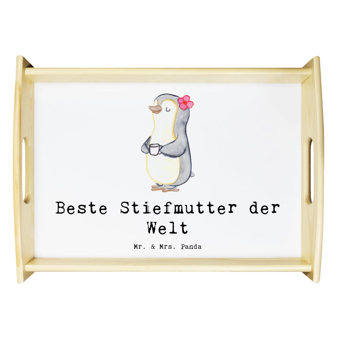 Mr. & Mrs. Panda Serviertablett Stiefmutter - Geschenk, Frühstückstablett, Dekotablett, Danke, Holzt