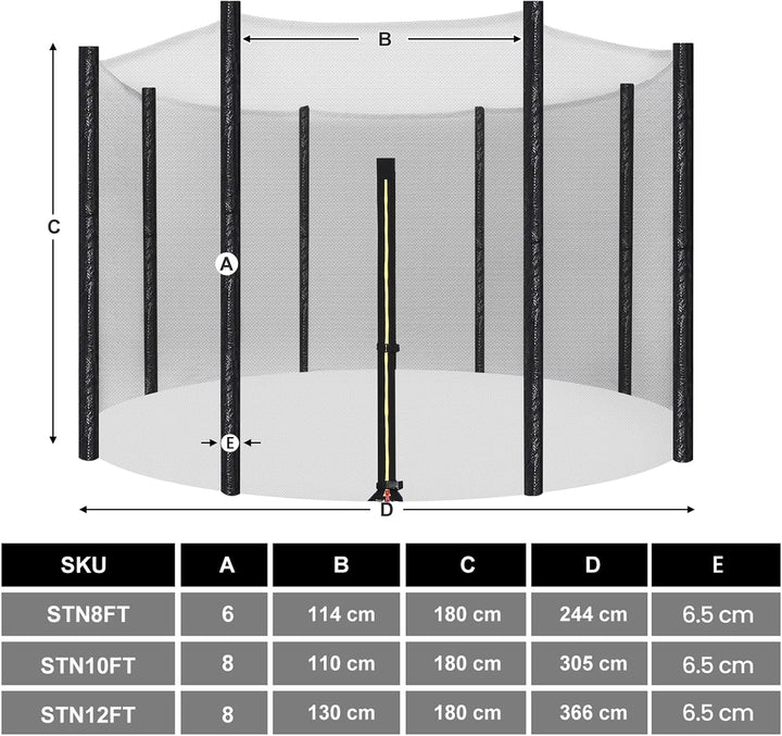 SONGMICS Trampolin Sicherheitsnetz Ø 244 305 366 cm, Ersatznetz, rundes Schutznetz für Gartentrampol