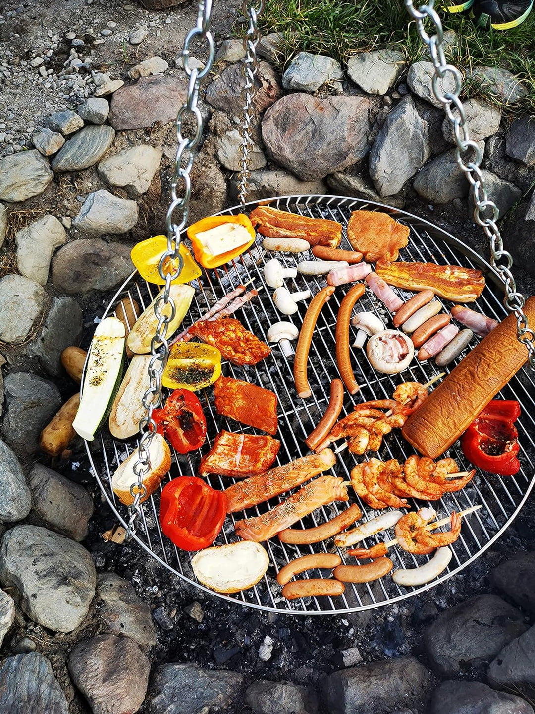 GriHero Grillrost Edelstahl Rund für Schwenkgrill, Ø 70 cm Grillgitter mit 3 Aufhängungsbohrungen fü