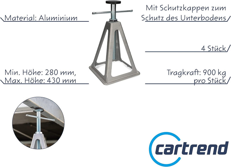 cartrend Caravan Stützbock, Wohnwagen Stützbock Wohnmobil Stützbock, 4er Set, Aluminium, bis 900 Kg