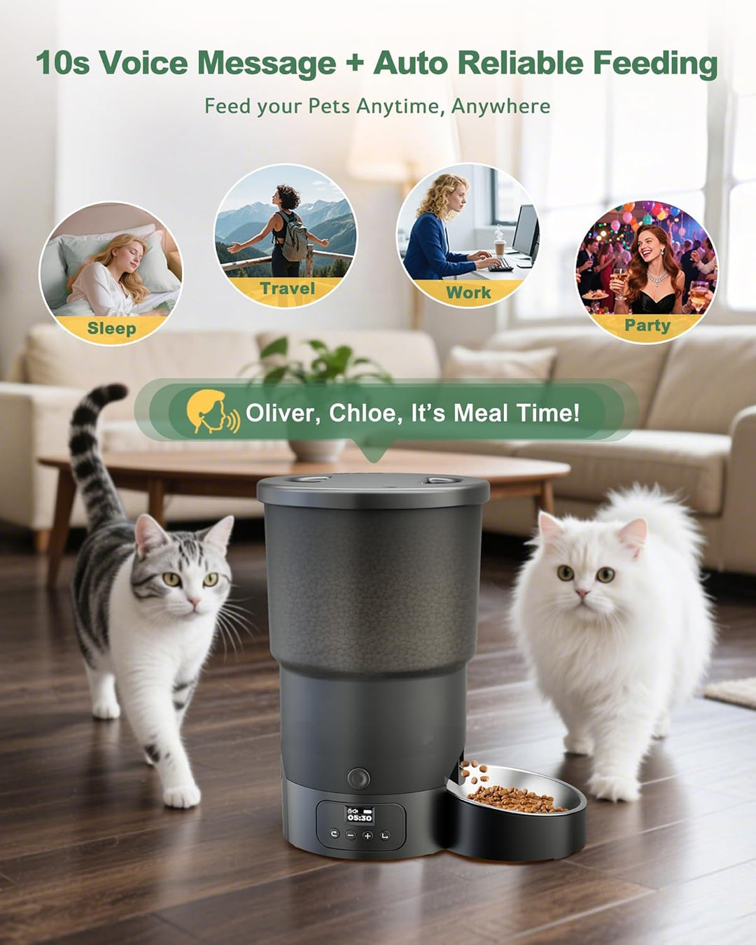 Gimars 5L Futterautomat Katze mit LCD-Anzeige Einfache Einrichtung, Programmierbar für 1–6 Mahlzeite