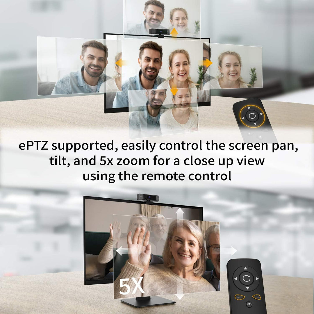 j5create 4K-Ultra-HD-Webcam mit 5X Digitalzoom, Sichtschutz, Zwei High-Fidelity-Mikrofonen, Fernbedi