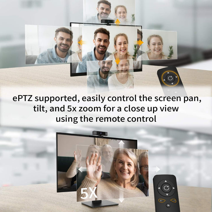 j5create 4K-Ultra-HD-Webcam mit 5X Digitalzoom, Sichtschutz, Zwei High-Fidelity-Mikrofonen, Fernbedi