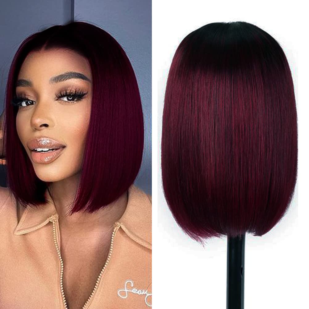 DÉBUT Glatte Bob Perücke, Echthaar, T-Teil, Spitzenfront, Bob-Perücke, vorgezupft, mit Babyhaar, 150