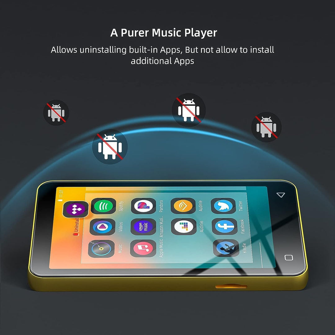 MP3-Player mit Bluetooth und WLAN, 4"-Voll-Touchscreen MP4 - mit Spotify, Android-Streaming-Musikpla