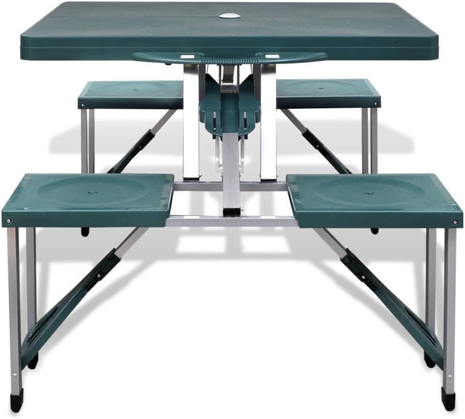 vidaXL Picknicktisch Garten grün klappbar mit 4 Sitzen leicht aus Aluminium, Grün
