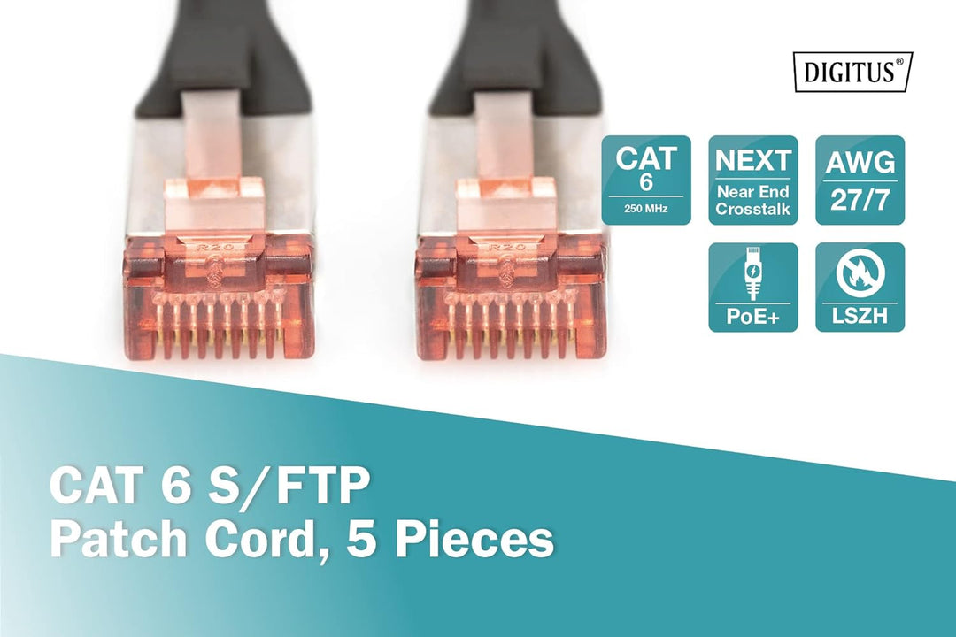 DIGITUS LAN Kabel Cat 6 - 10m - 5 Stück - RJ45 Netzwerkkabel - S/FTP Geschirmt - Kompatibel zu Cat 6