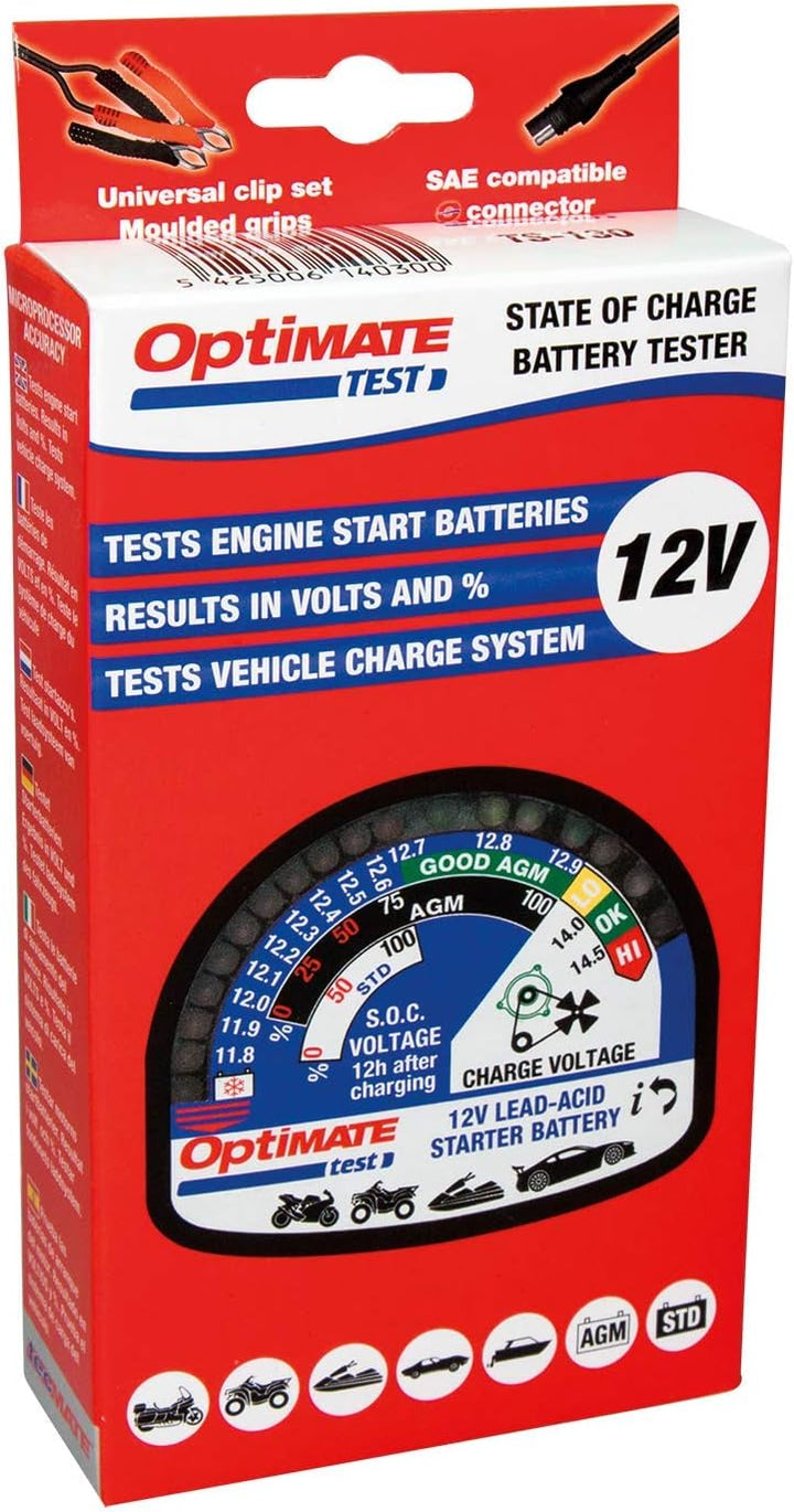 OptiMate TecMate Tester, TS130, Ladezustandstester-alle 12V-Blei-Säure-Batterien, schwarz OptiMATE T