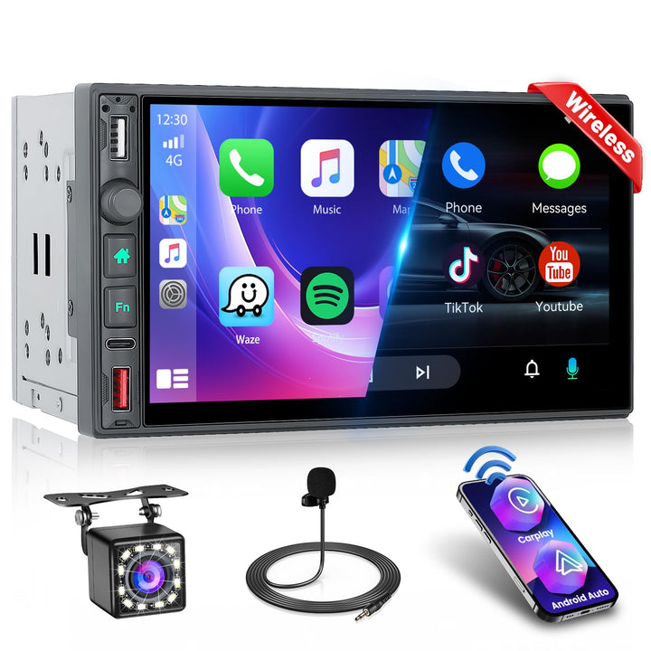 Bluetooth Autoradio 2 Din Kompatibel mit Wireless Carplay Android Auto 7 Zoll Touchscreen Autoradio