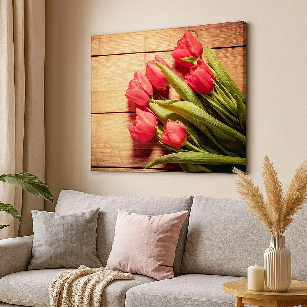 Bilder auf Leinwand 100x70cm Leinwandbild Tulpen Blumenstrauss Sommer Garten Gross Wanddeko Bild Sch