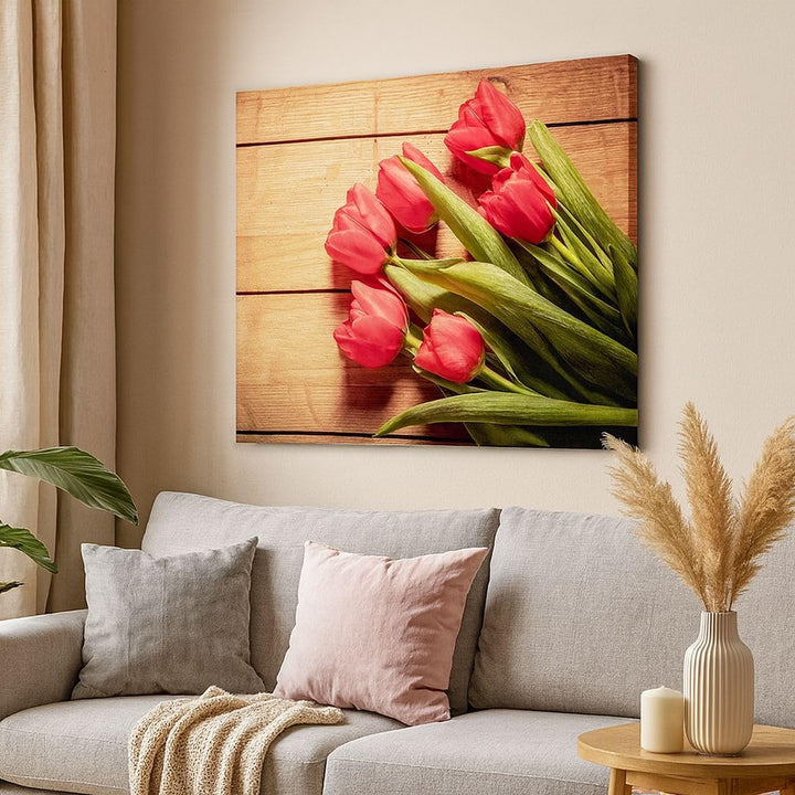 Bilder auf Leinwand 100x70cm Leinwandbild Tulpen Blumenstrauss Sommer Garten Gross Wanddeko Bild Sch