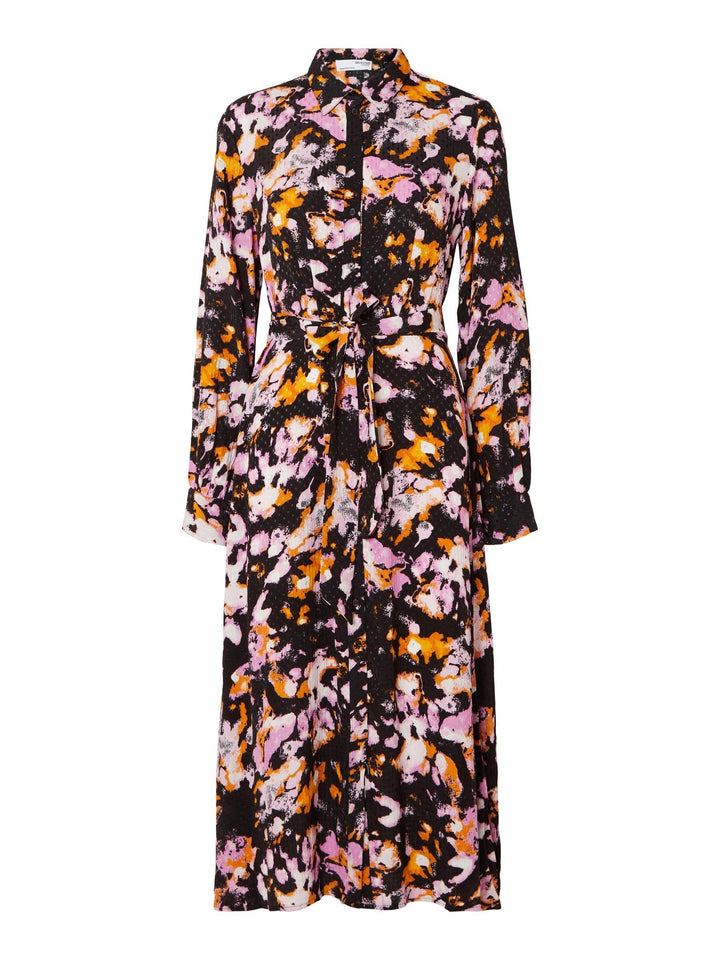 SELECTED FEMME Damen Slfirene Ls Ankle AOP Shirt Dress Noos Kleid 36 Black/Aop:aop, 36 Black/Aop:aop