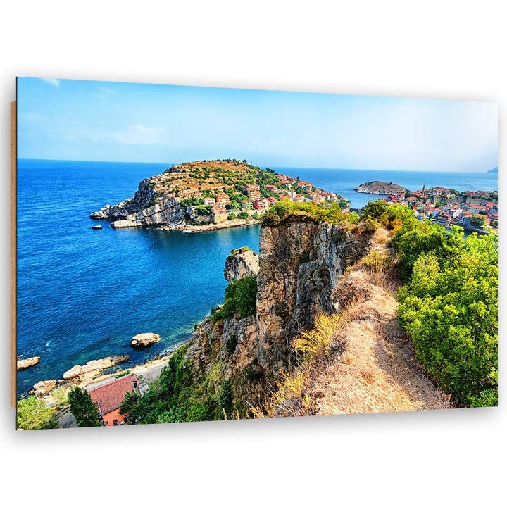 Feeby Wanddeko Stadt am Meer Bild Kunstdruck modern Landschaft Blau 80x60 cm