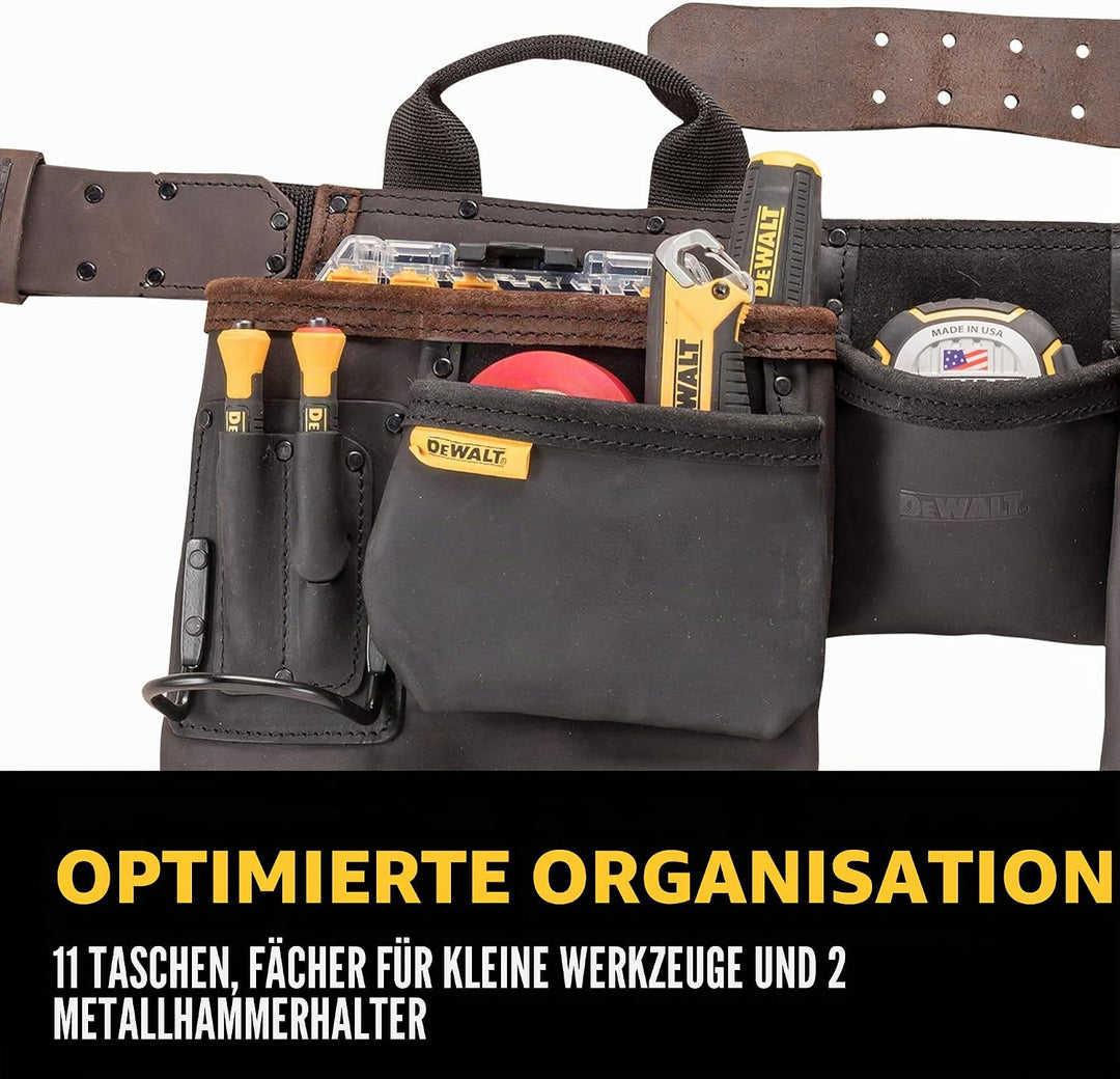 DEWALT Leder Werkzeuggürtel, langlebig, 11 Tasche Professionelle Gürtel (DWST550112) Werkzeugschürze