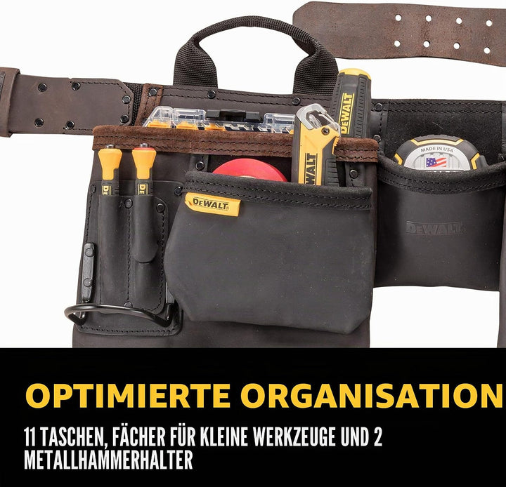 DEWALT Leder Werkzeuggürtel, langlebig, 11 Tasche Professionelle Gürtel (DWST550112) Werkzeugschürze