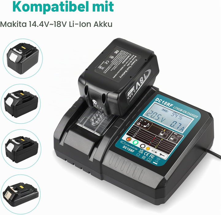 ASUNCELL 3.5A DC18RC Schnellladegerät Kompatibel mit Makita 14,4V-18V Li-Ion Ersatzakku BL1815 BL183