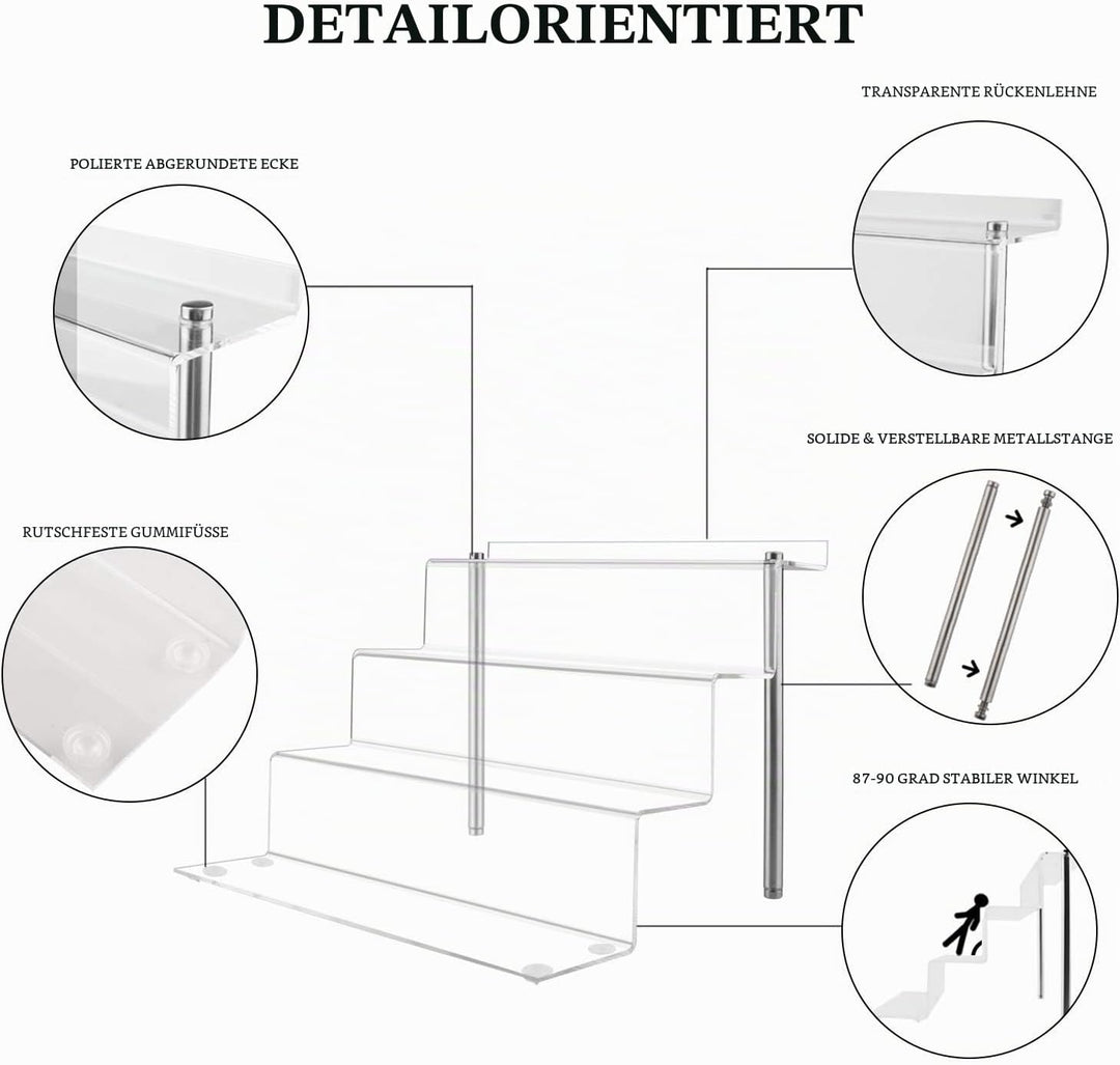 LileZbox Acryl-Display-Riser-Regal für Pops-Figuren, klarer grosser 4-Stufen-Display-Ständer zum Prä
