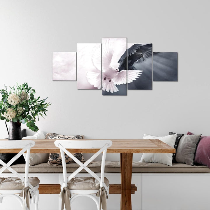 Runa Art Wandbilder Tauben 5 Teilig Bild auf Vlies Leinwand Deko Wohnzimmer Schlafzimmer Vögel Rosa