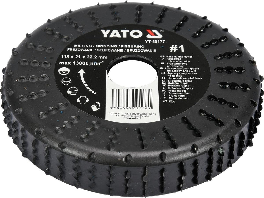 Yato YT-59177, Raspelscheibe D 118 x 22,2, Raspel stirnseitig/flächig, für Holz, Gipskarton