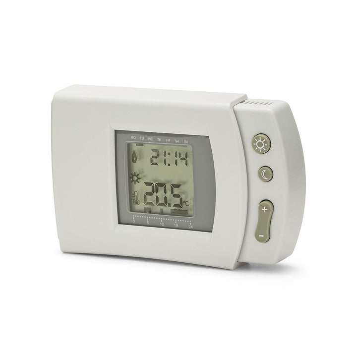 Programmierbarer digitaler Uhrenthermostat, warm/kalt. Weiss