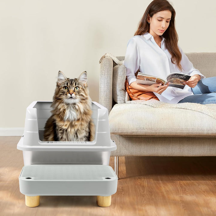 Kalolary Katzenrampe für Katzentoiletten, Katzentritthocker mit Holzsockel und Filterfunktion Leicht